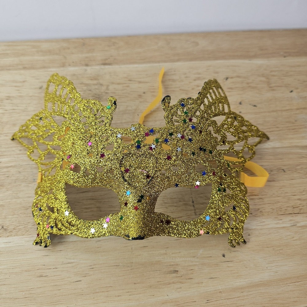 Masquereade Mask Glitter Yellow Gold Leaves Fairy Mardis Gras Face Wall Tie On